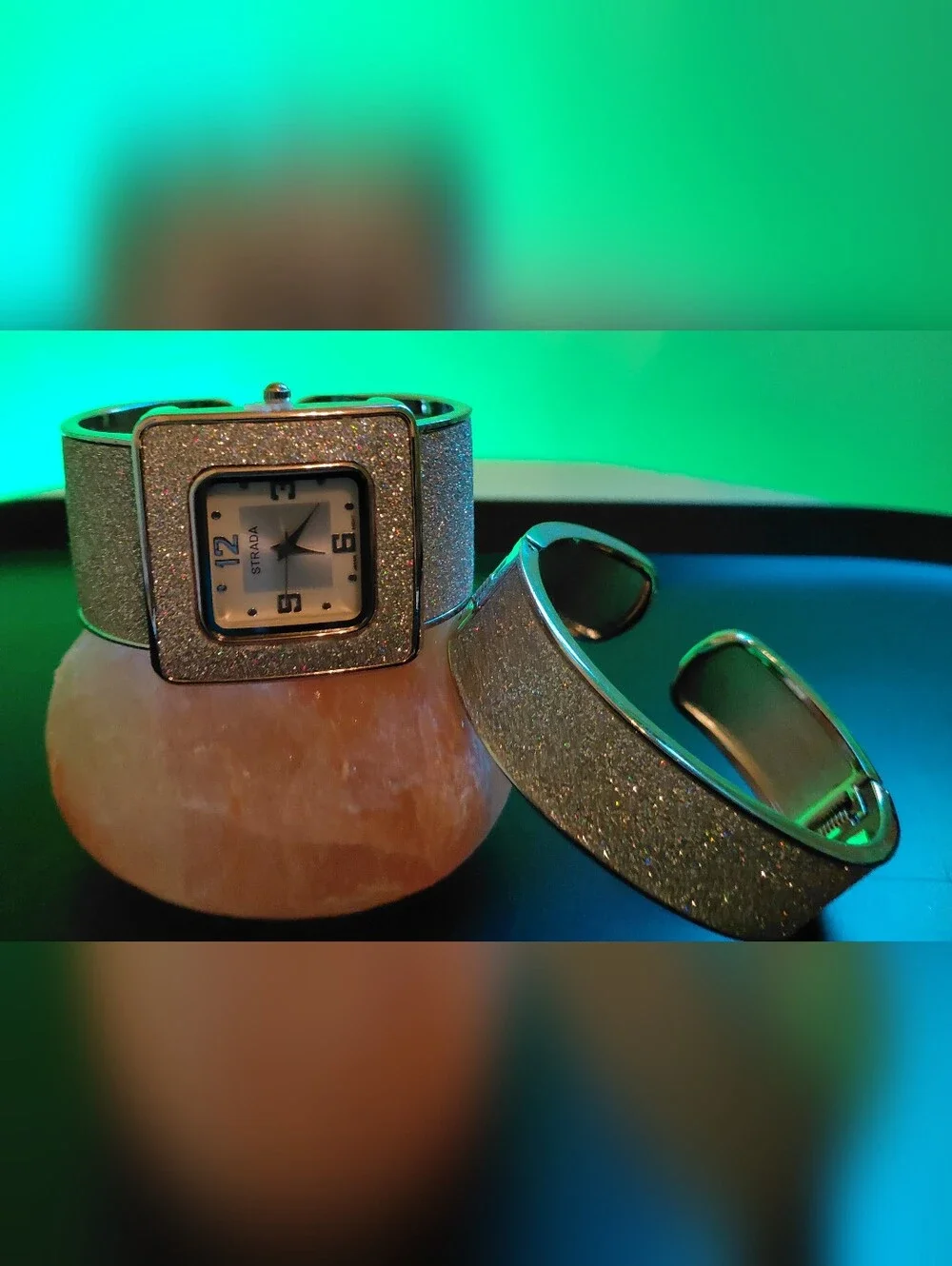 Strada Micro Silver Glitter Watch And Bracelet Set. New. Battery Works